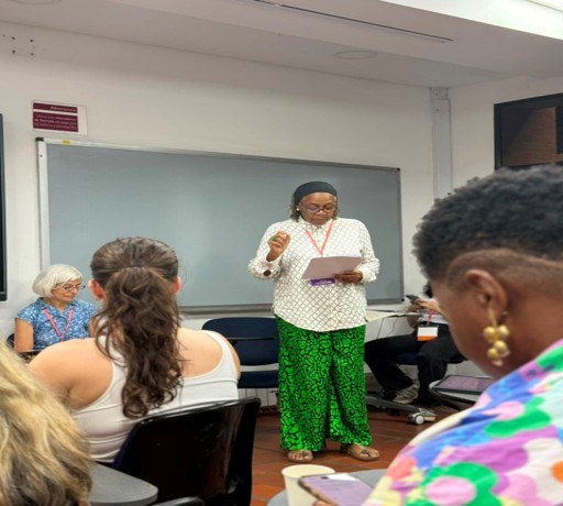 Prof. Abena Oduro presenting her paper at the IAFFE conference in Cali, Colombia